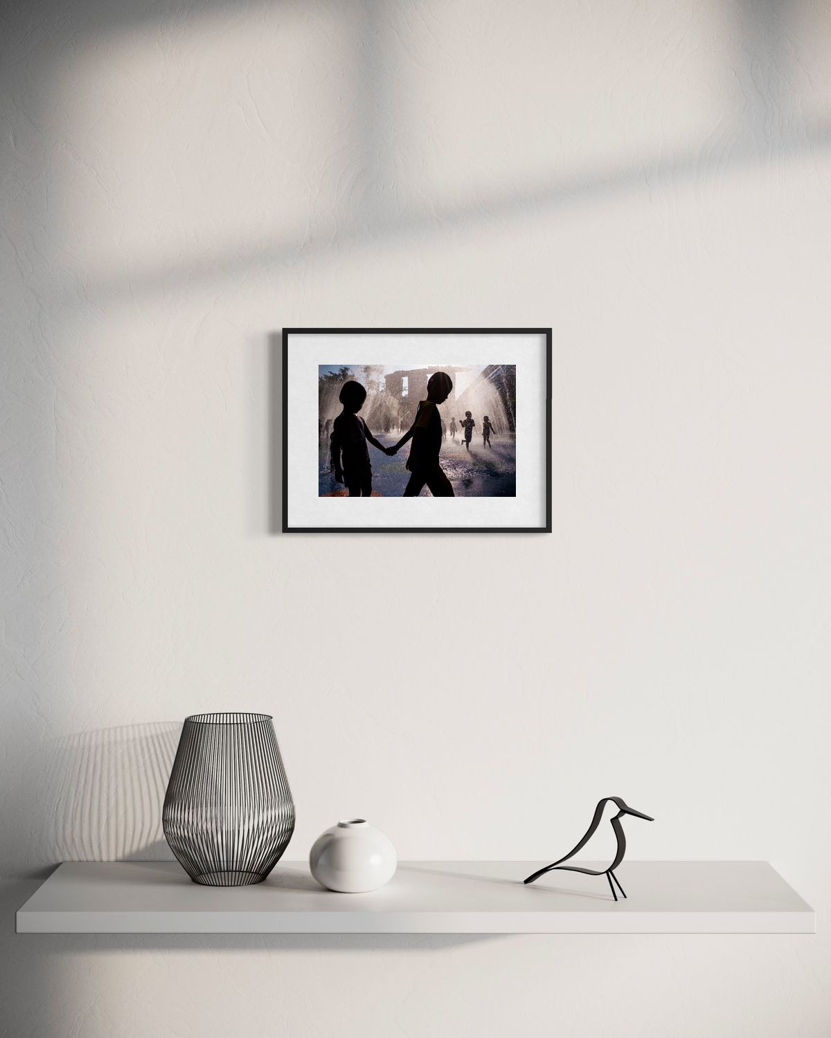 At the Waterpark by Suresh Naganathan: black frame with white mat, 20 x 30 cm, on a wall