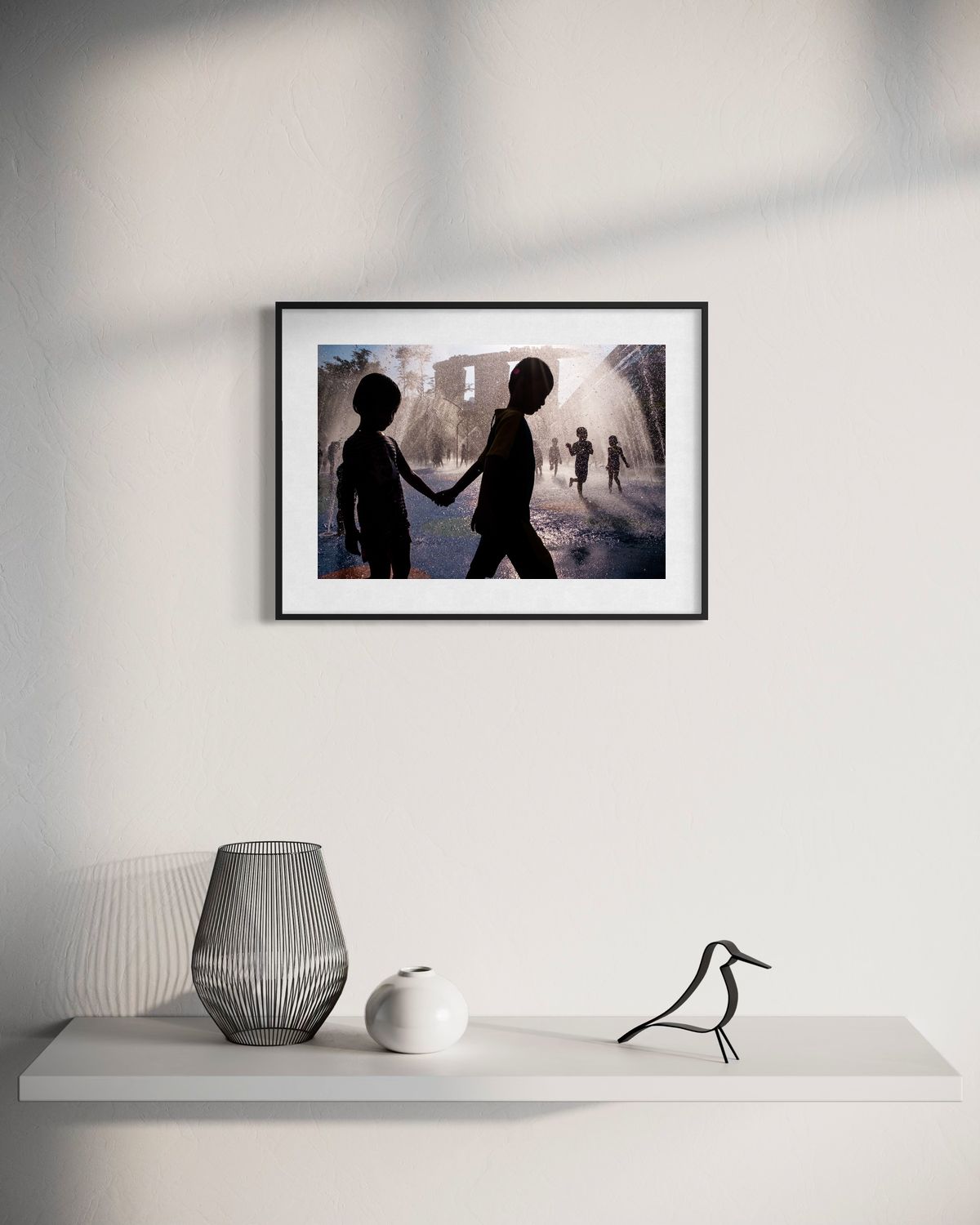 At the Waterpark by Suresh Naganathan: black frame with white mat, 30 x 45 cm, on a wall