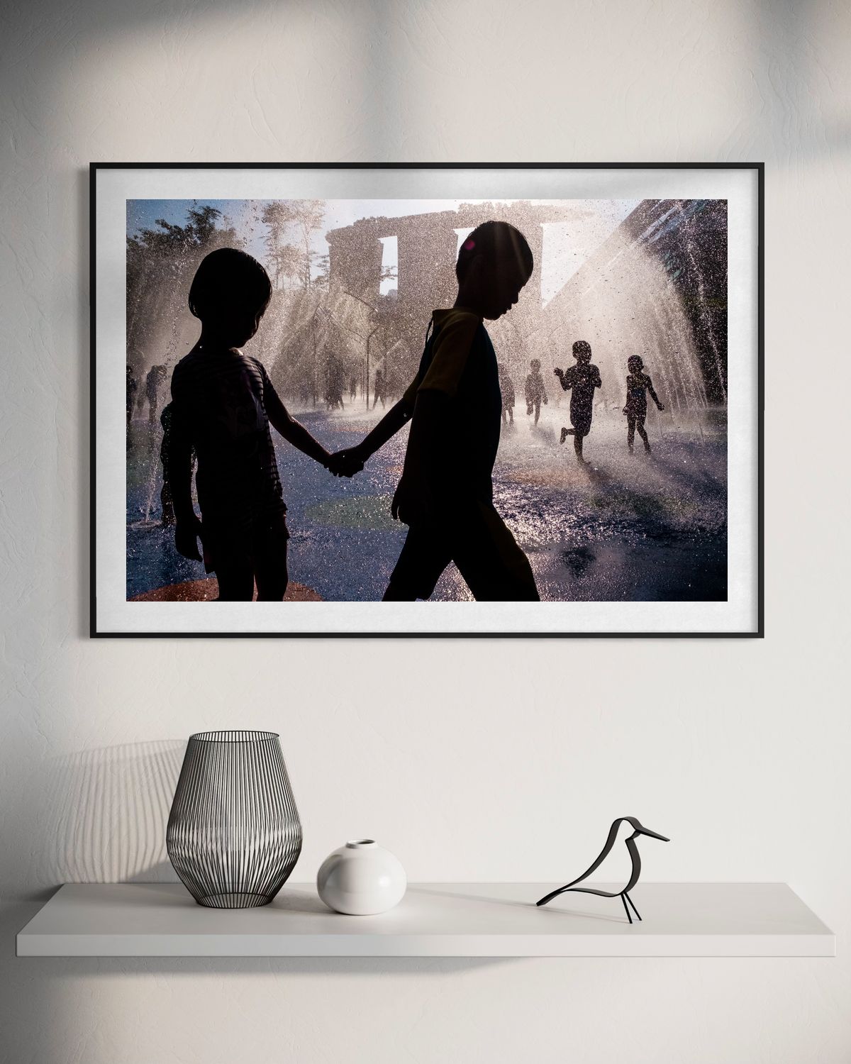 At the Waterpark by Suresh Naganathan: black frame with white mat, 60 x 90 cm, on a wall