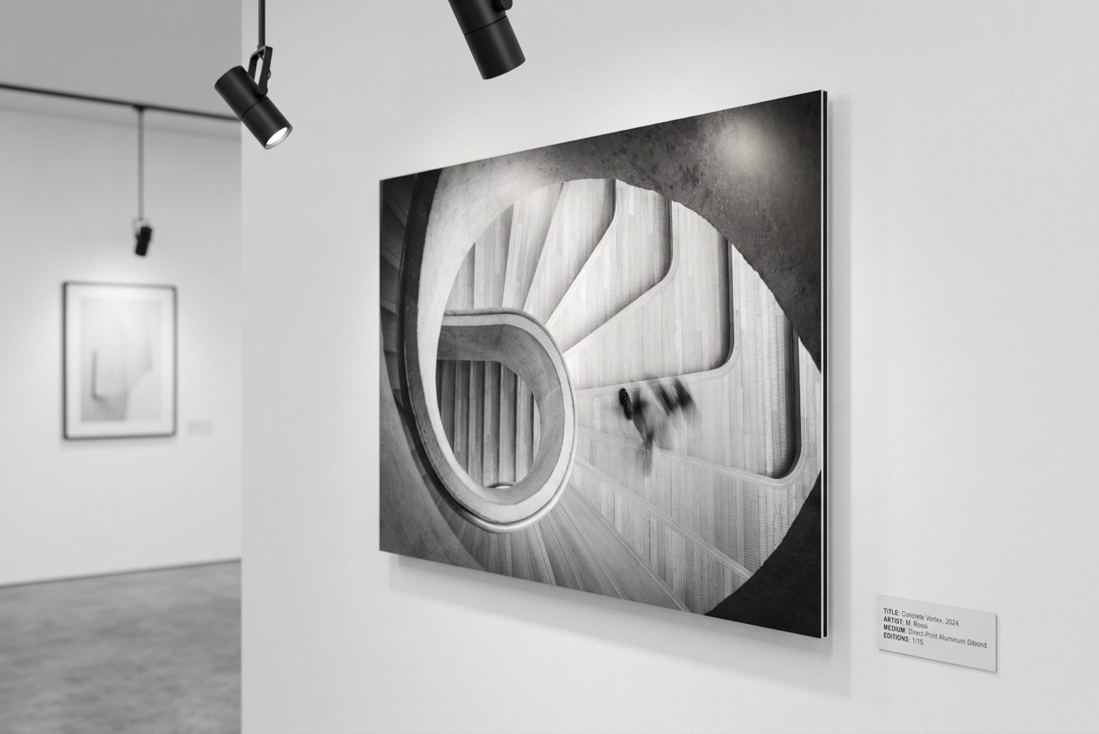 A fine art print mounted on aluminium dibond, hung in a gallery